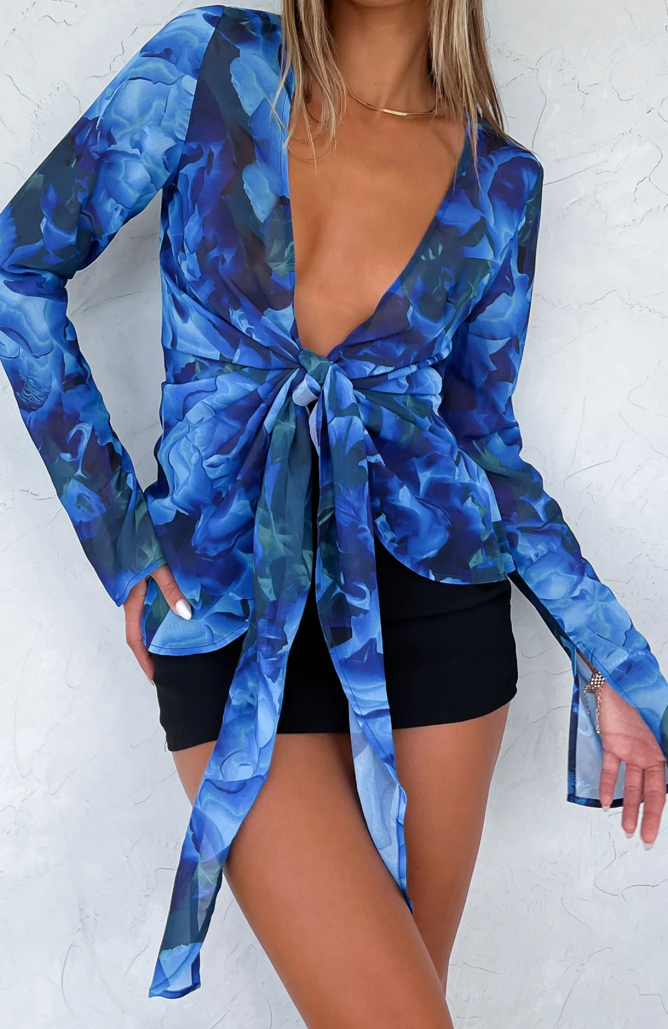Shirts & Blouses | White Fox Boutique Admire Me Tie Front Long Sleeve Top Luminescent Floral blue