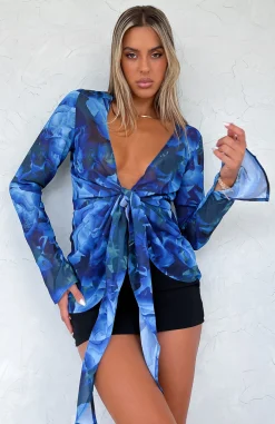 Shirts & Blouses | White Fox Boutique Admire Me Tie Front Long Sleeve Top Luminescent Floral blue