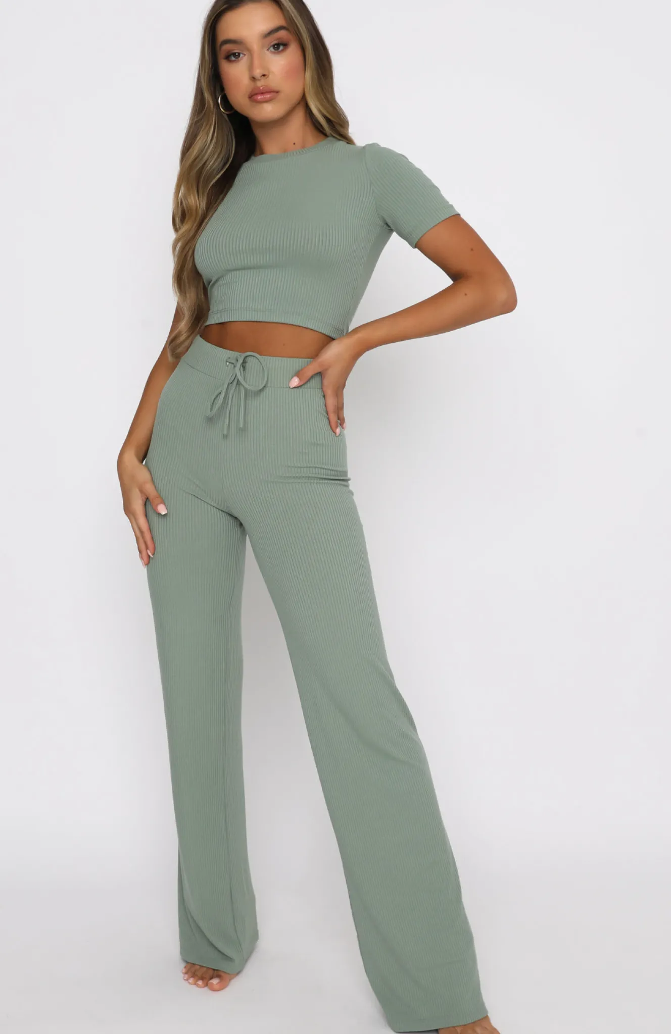 Pants | White Fox Boutique Adore You Ribbed Pants Sage green