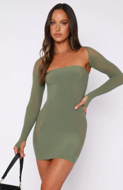 Long Sleeve Dresses | White Fox Boutique All Bets Off Mini Dress Khaki green