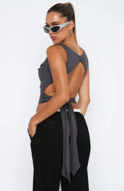 Shirts & Blouses | White Fox Boutique All Me Tie Back Top Charcoal grey