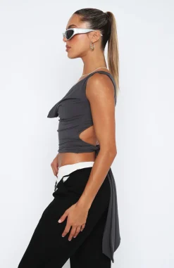 Shirts & Blouses | White Fox Boutique All Me Tie Back Top Charcoal grey