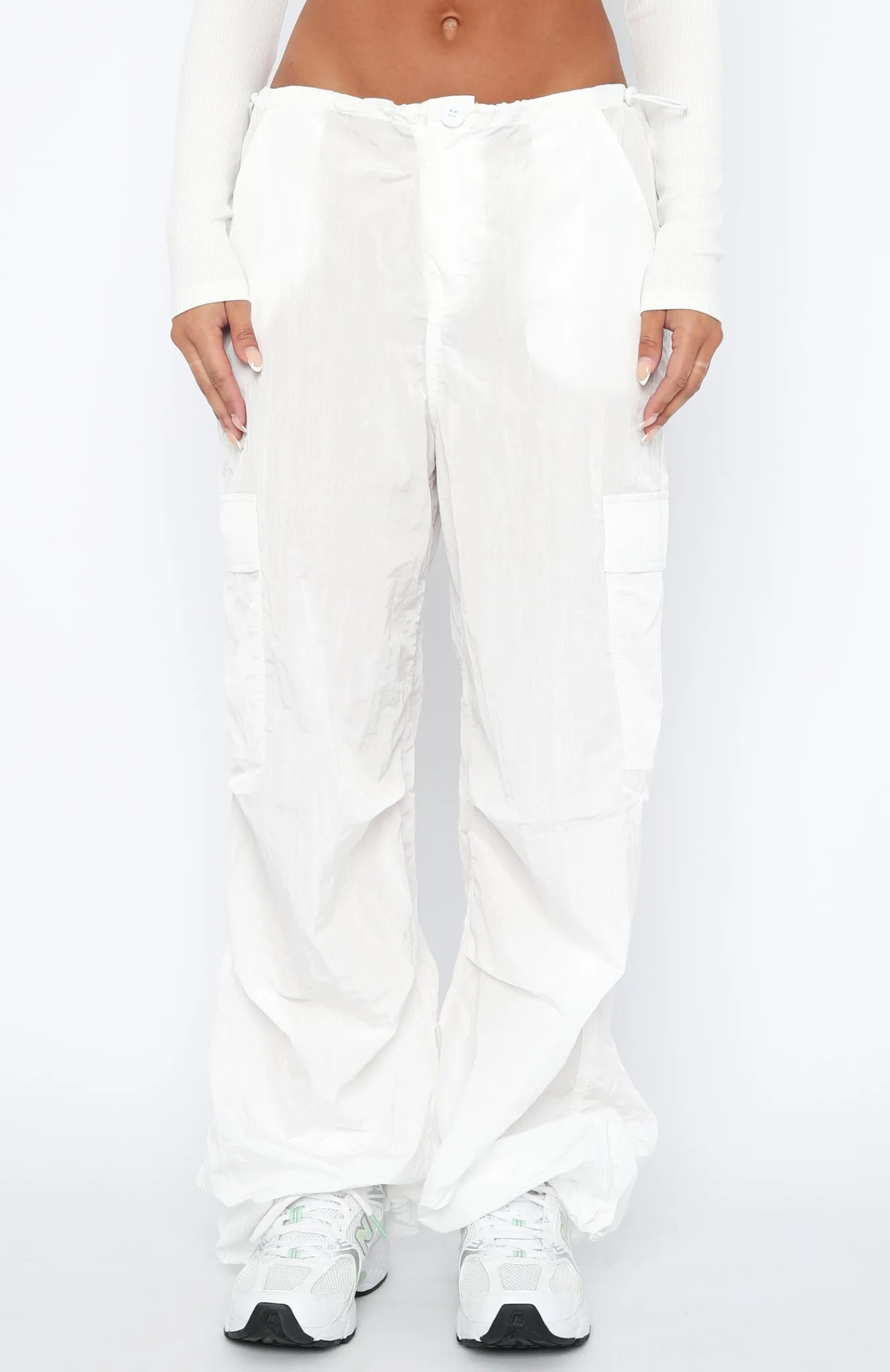 Pants | White Fox Boutique Be The Moment Cargo Parachute Pants white