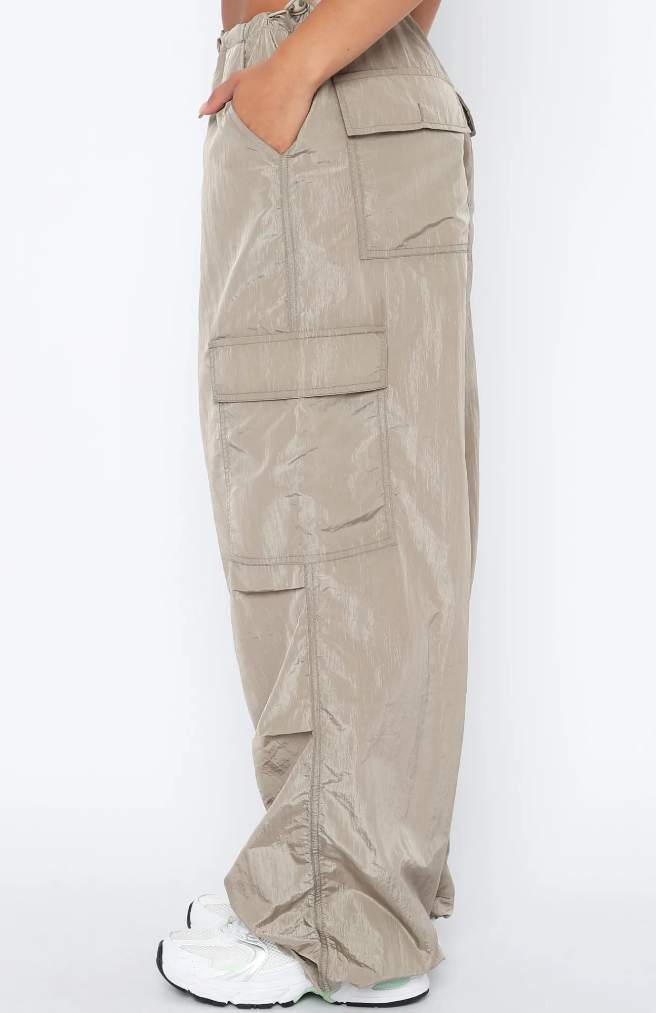 Pants | White Fox Boutique Be The Moment Cargo Parachute Pants Stone nude