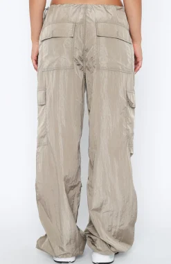 Pants | White Fox Boutique Be The Moment Cargo Parachute Pants Stone nude