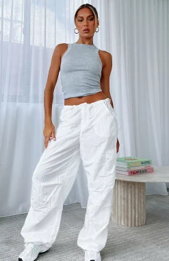 Pants | White Fox Boutique Be The Moment Cargo Parachute Pants white