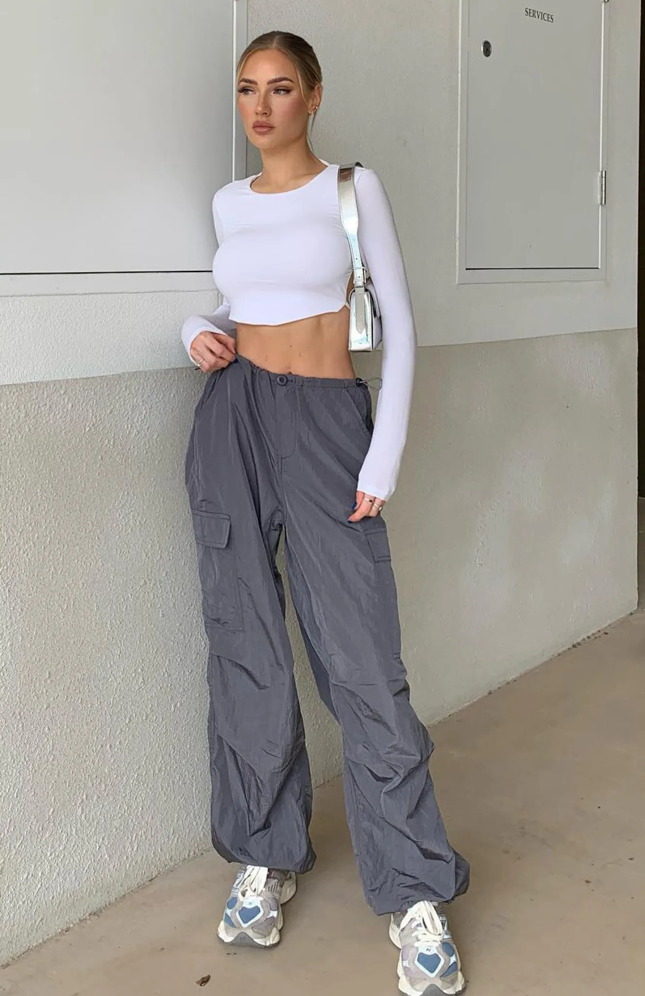 Pants | White Fox Boutique Be The Moment Cargo Parachute Pants Charcoal grey