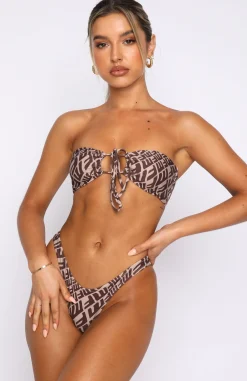 Bikinis | White Fox Boutique Belmont Bottoms Chocolate Monogram Print brown