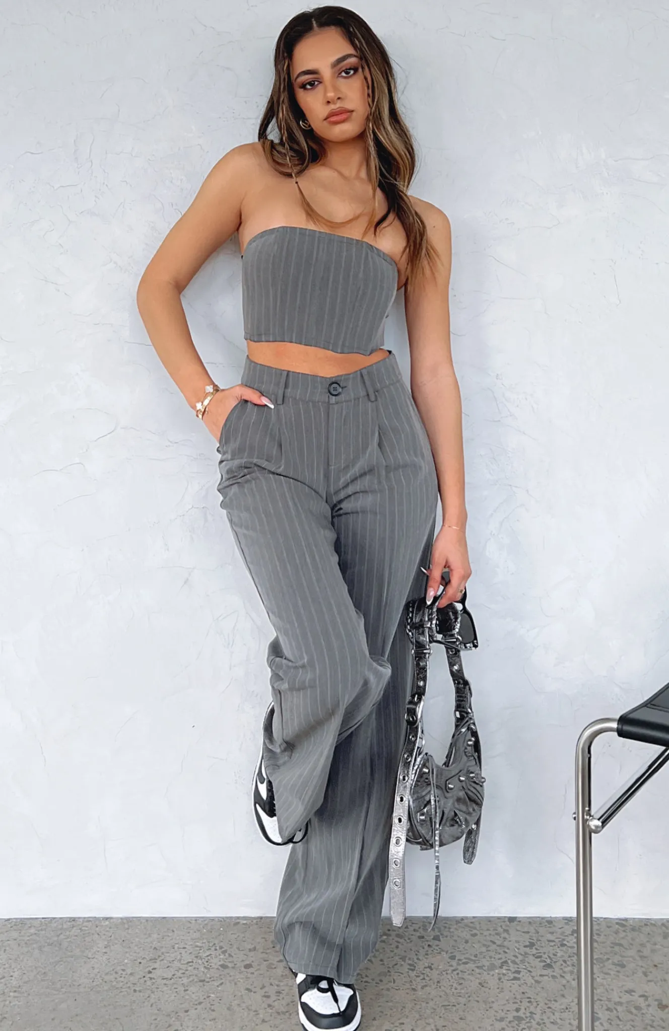Pants | White Fox Boutique Busy Schedule Pants Stripe grey