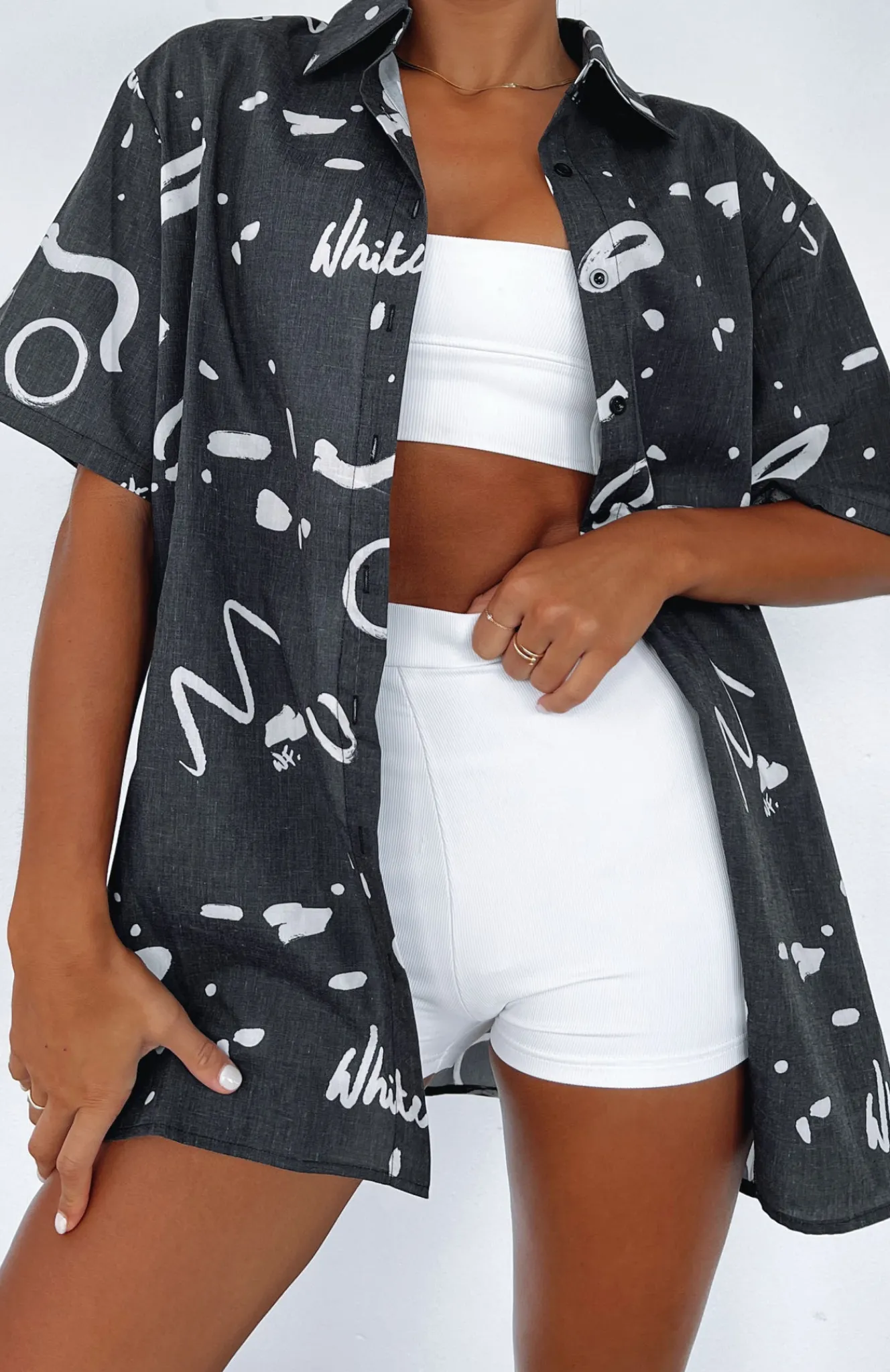 Shirts & Blouses | White Fox Boutique Cabo Cutie Button Up Shirt Scribble black