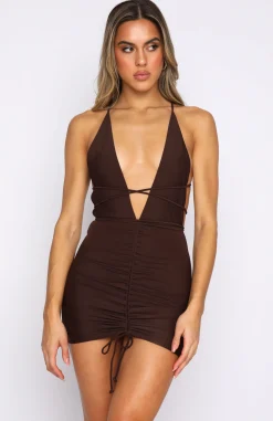 Restocked | White Fox Boutique Call Me Later Mini Dress Chocolate brown