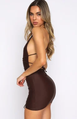 Restocked | White Fox Boutique Call Me Later Mini Dress Chocolate brown
