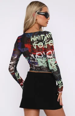 Shirts & Blouses | White Fox Boutique Calling You Over Long Sleeve Top Graffiti Print black