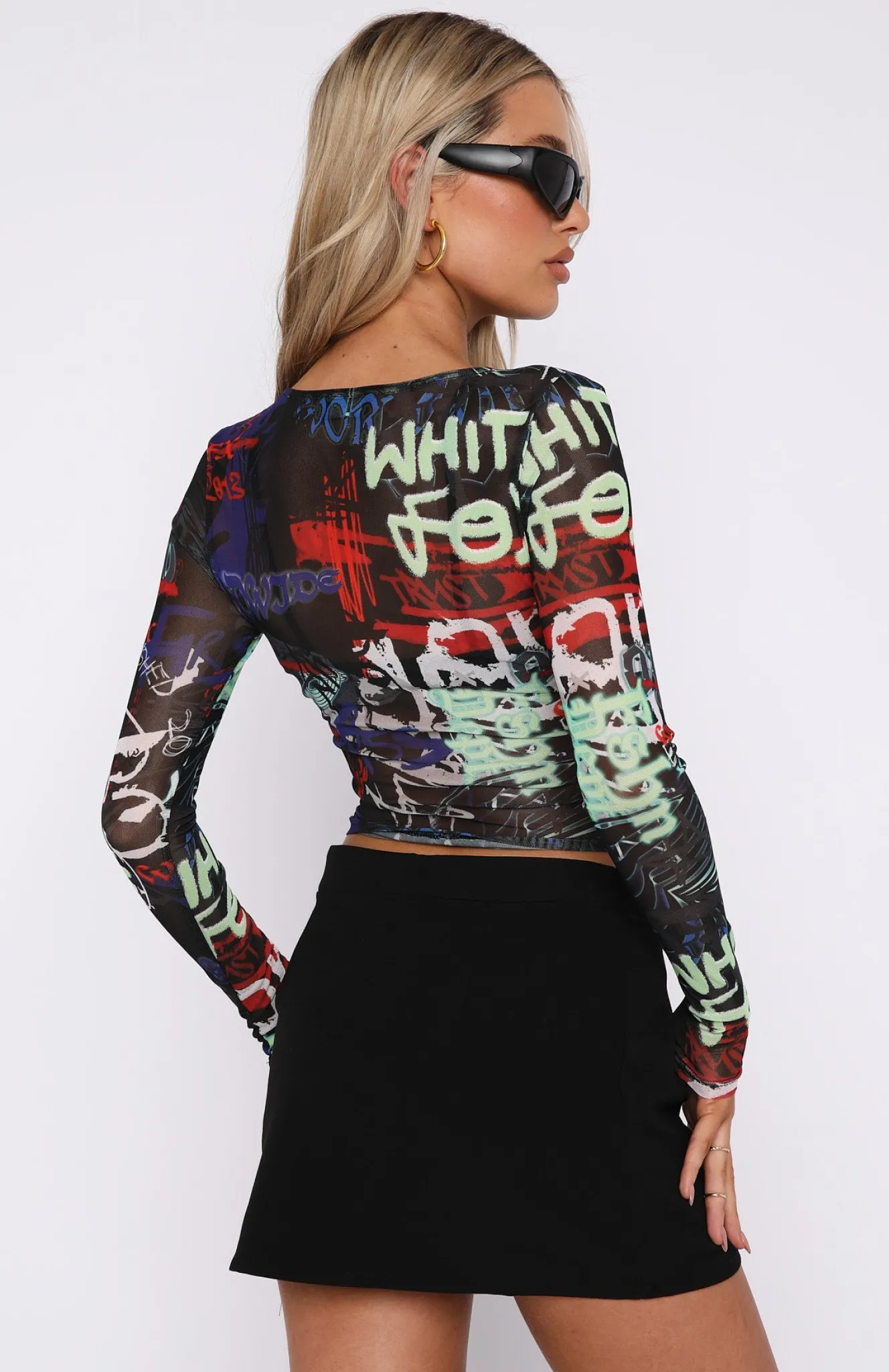 Shirts & Blouses | White Fox Boutique Calling You Over Long Sleeve Top Graffiti Print black