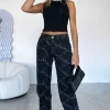 Restocked | White Fox Boutique Catch Me Out Printed Denim Jeans black