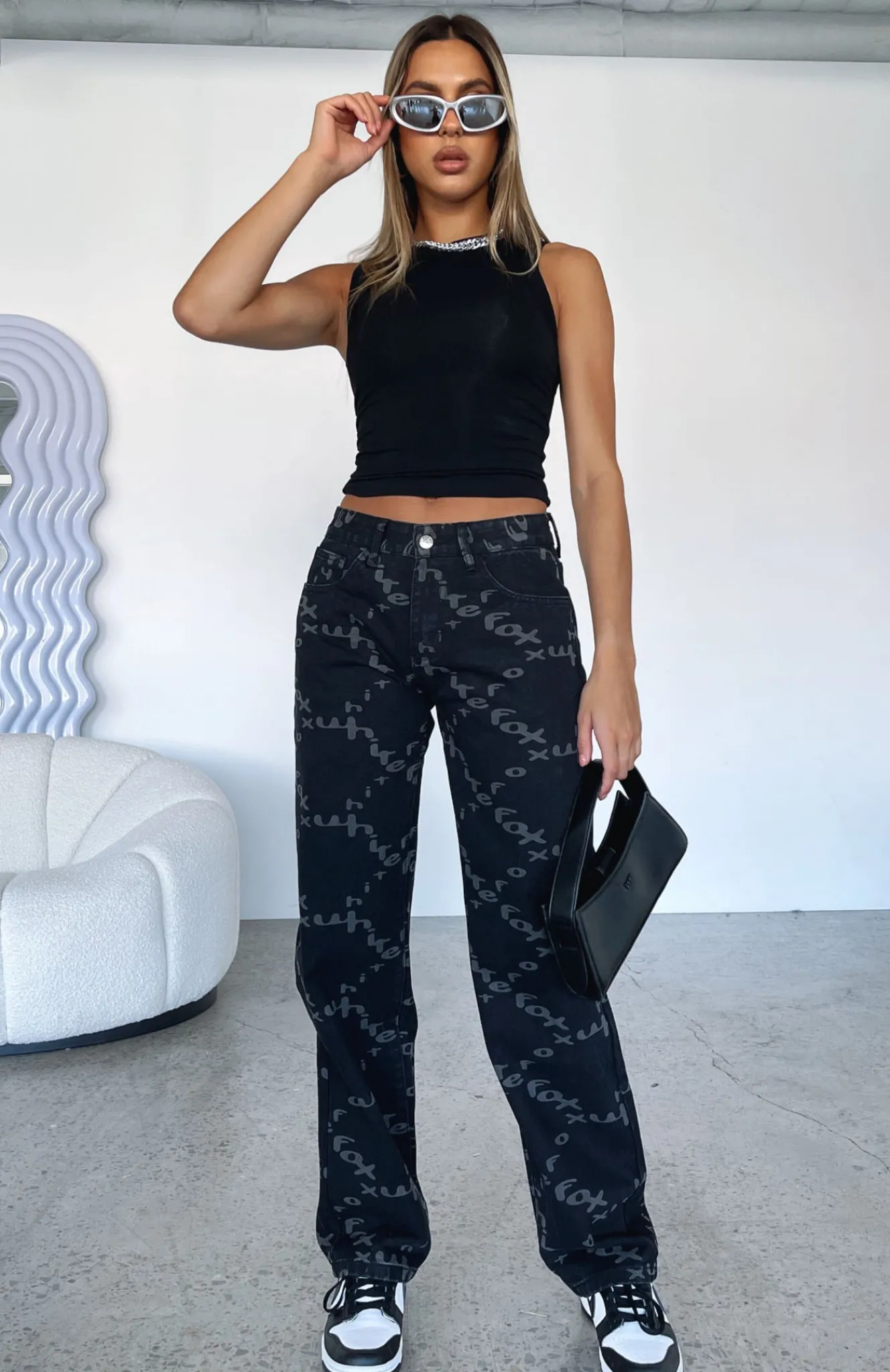 Restocked | White Fox Boutique Catch Me Out Printed Denim Jeans black