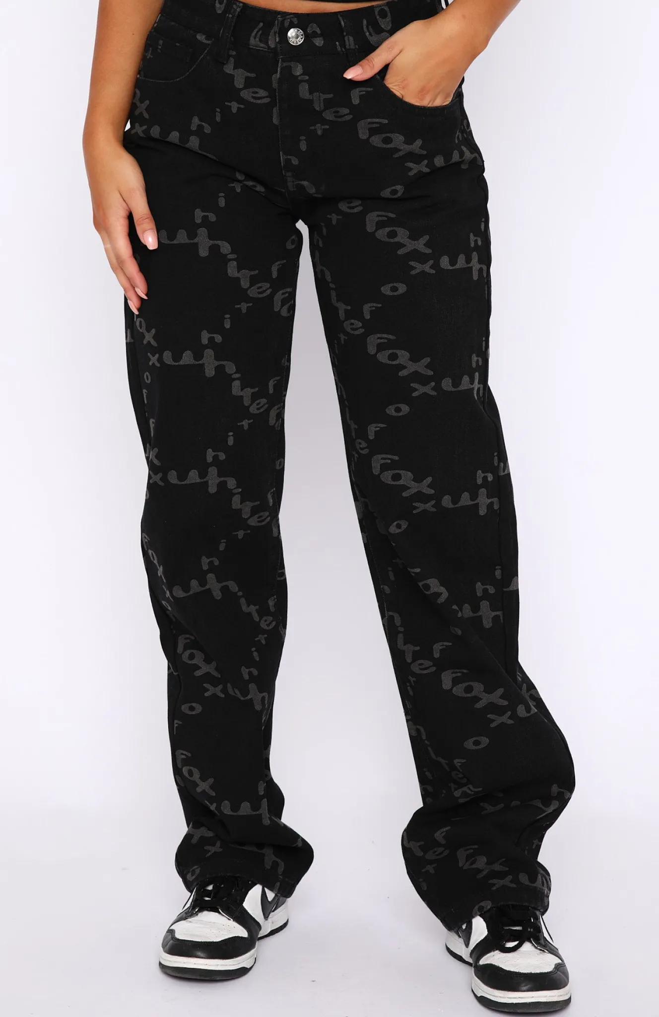 Restocked | White Fox Boutique Catch Me Out Printed Denim Jeans black