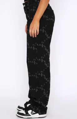 Restocked | White Fox Boutique Catch Me Out Printed Denim Jeans black