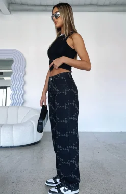 Restocked | White Fox Boutique Catch Me Out Printed Denim Jeans black