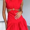 Restocked | White Fox Boutique Celebrate You Linen Mini Dress red