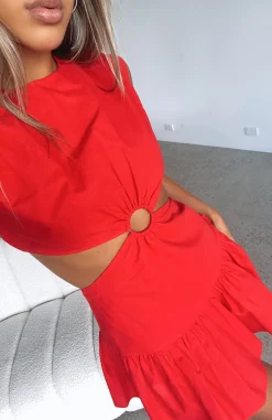 Restocked | White Fox Boutique Celebrate You Linen Mini Dress red