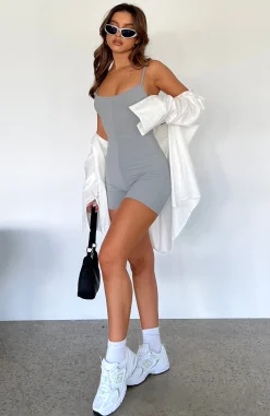 Restocked | White Fox Boutique Clearly Into You Ribbed Playsuit grey