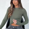 Shirts & Blouses | White Fox Boutique Counting Down Long Sleeve Ribbed Top Khaki green