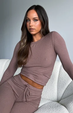 Shirts & Blouses | White Fox Boutique Counting Down Long Sleeve Ribbed Top Chocolate brown
