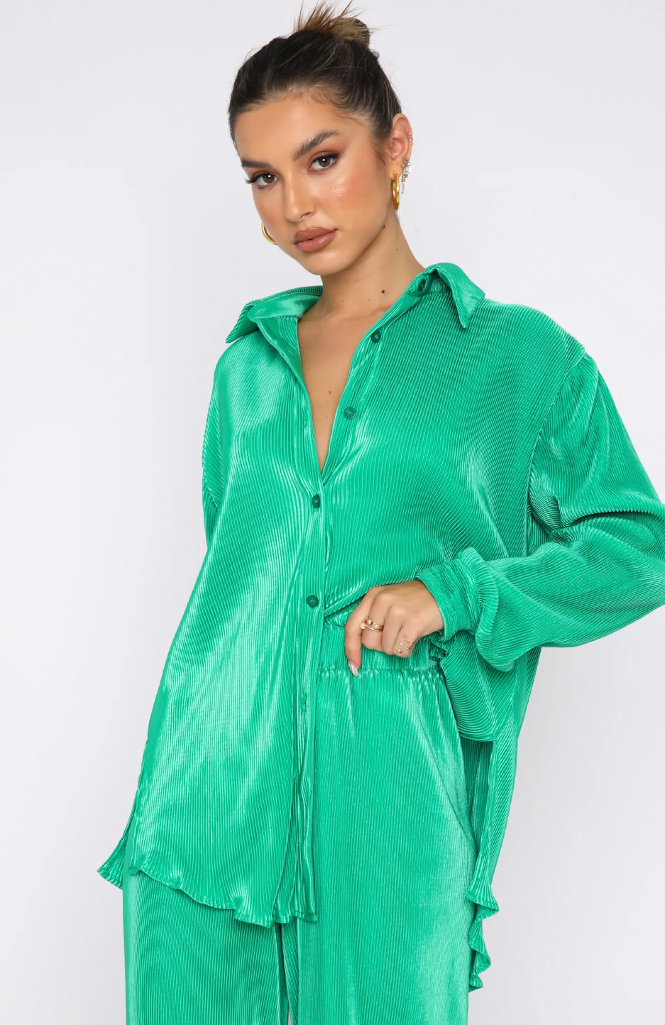 Shirts & Blouses | White Fox Boutique Destined For You Long Sleeve Shirt green
