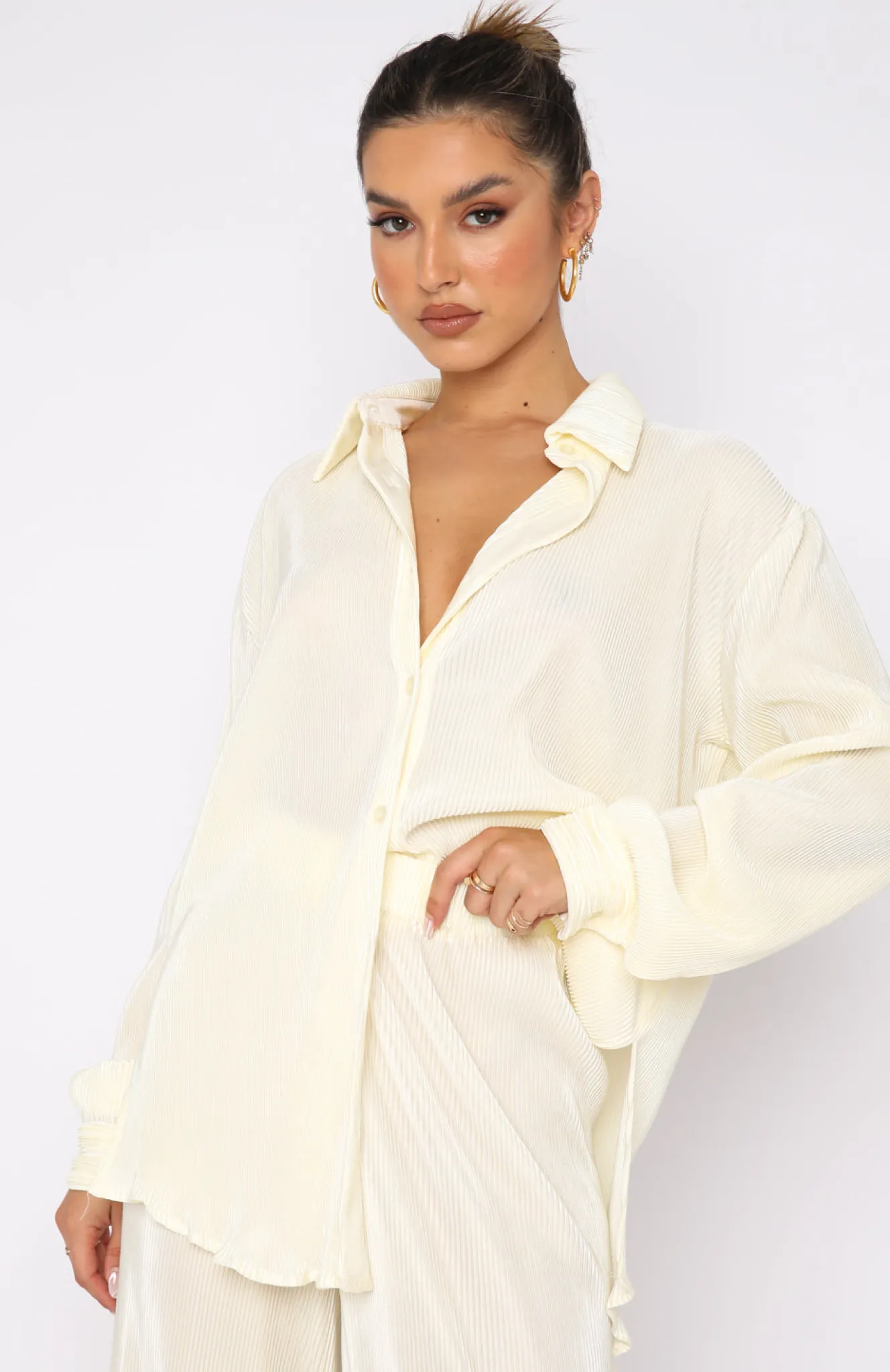 Shirts & Blouses | White Fox Boutique Destined For You Long Sleeve Shirt Cream white