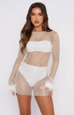 Restocked | White Fox Boutique Disco Inferno Long Sleeve Mini Dress white