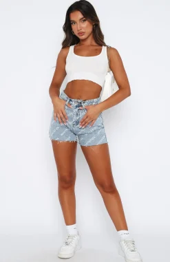 Shorts | White Fox Boutique Distorted Reality Printed Denim Shorts Wash blue