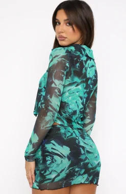 Shirts & Blouses | White Fox Boutique Don't Cross Me Long Sleeve Mesh Crop Forest Bloom green