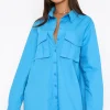 Long Sleeve Dresses | White Fox Boutique Drinks On Me Long Sleeve Shirt Dress Azure blue