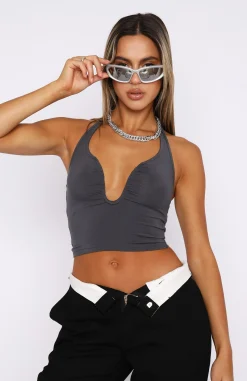 Shirts & Blouses | White Fox Boutique Dusk Till Dawn Crop Charcoal grey