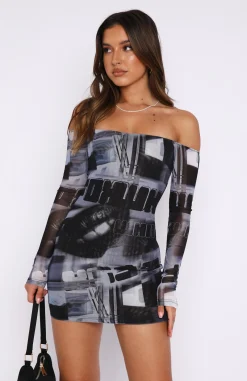 Restocked | White Fox Boutique Evil Woman Mini Dress Mono Text black