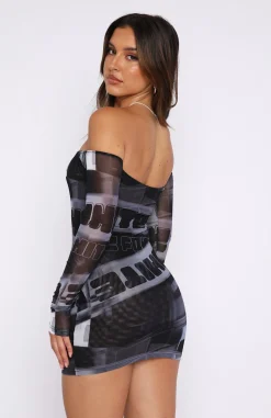 Restocked | White Fox Boutique Evil Woman Mini Dress Mono Text black