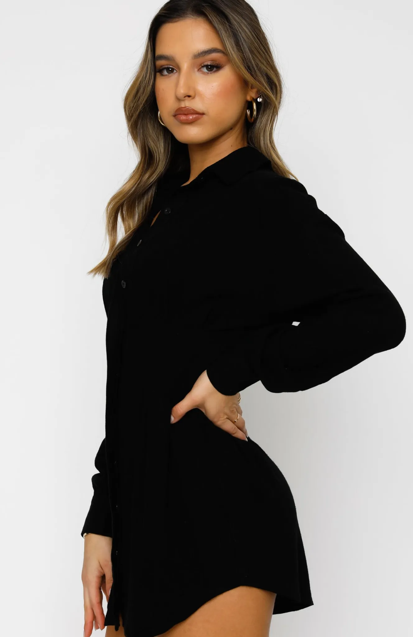 Restocked | White Fox Boutique Feels Like A Holiday Shirt Dress black