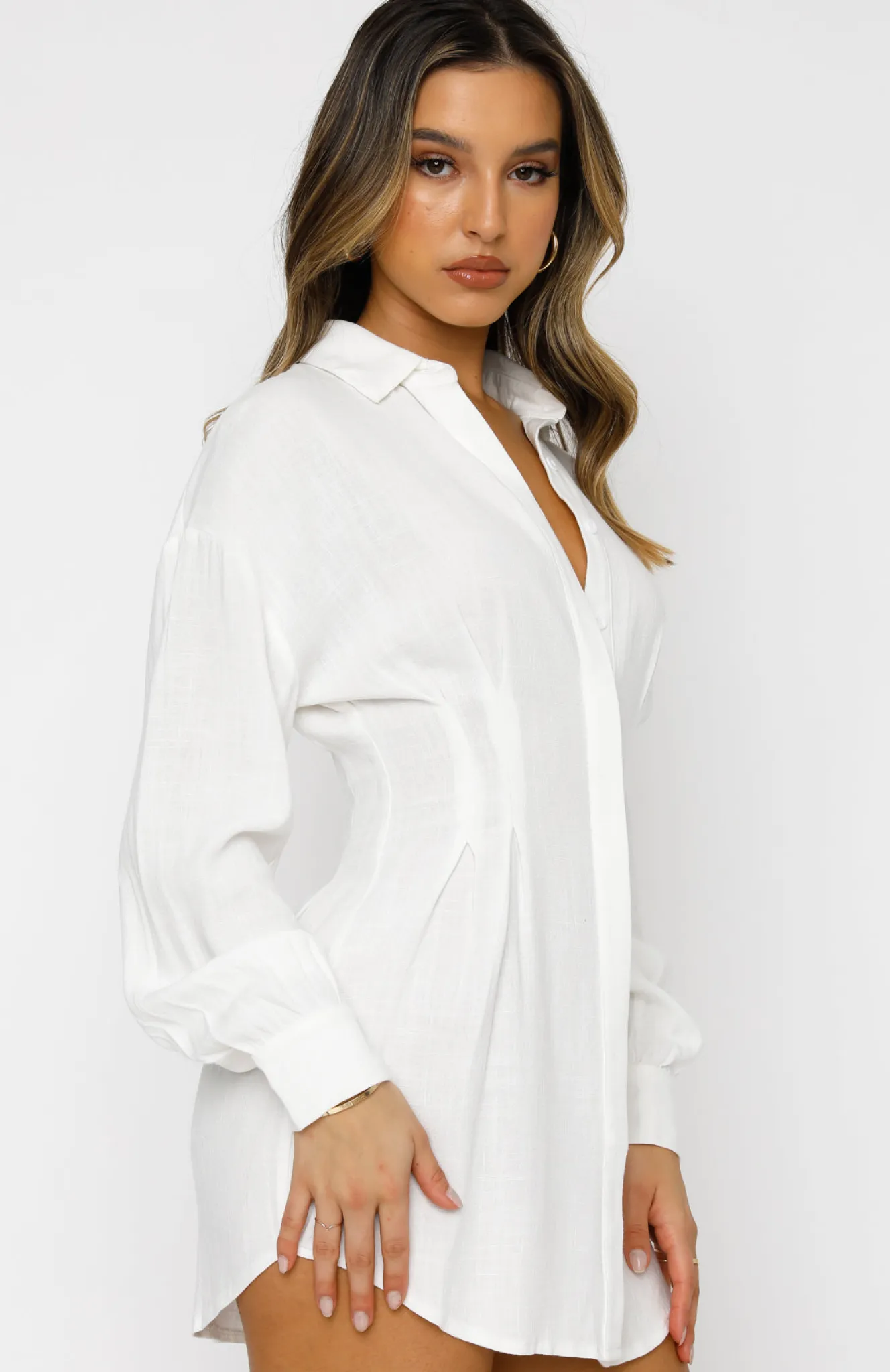 Restocked | White Fox Boutique Feels Like A Holiday Shirt Dress white