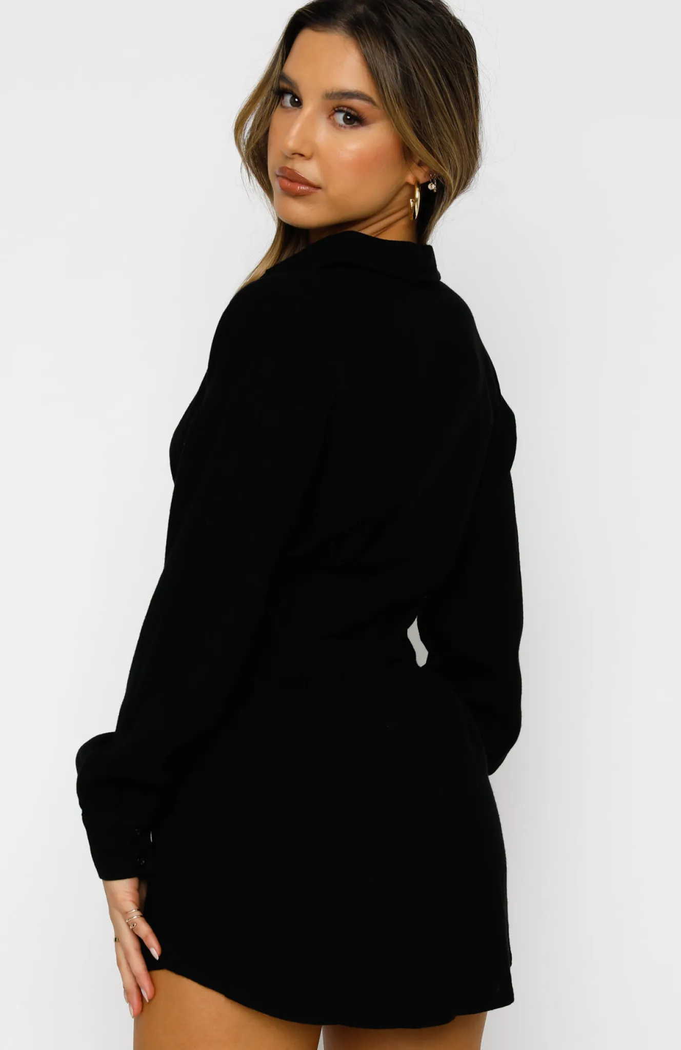 Restocked | White Fox Boutique Feels Like A Holiday Shirt Dress black