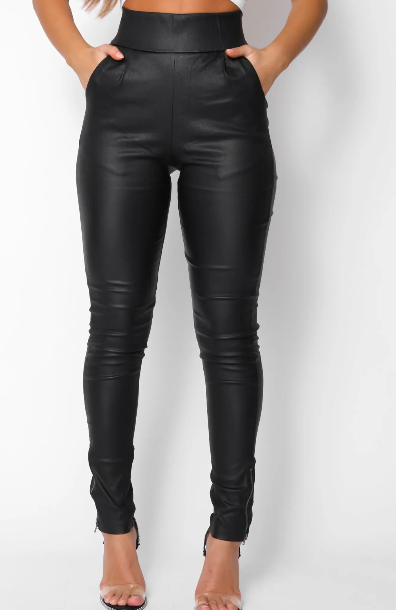 Pants | White Fox Boutique Fire It Up Wet Look PU Pants black