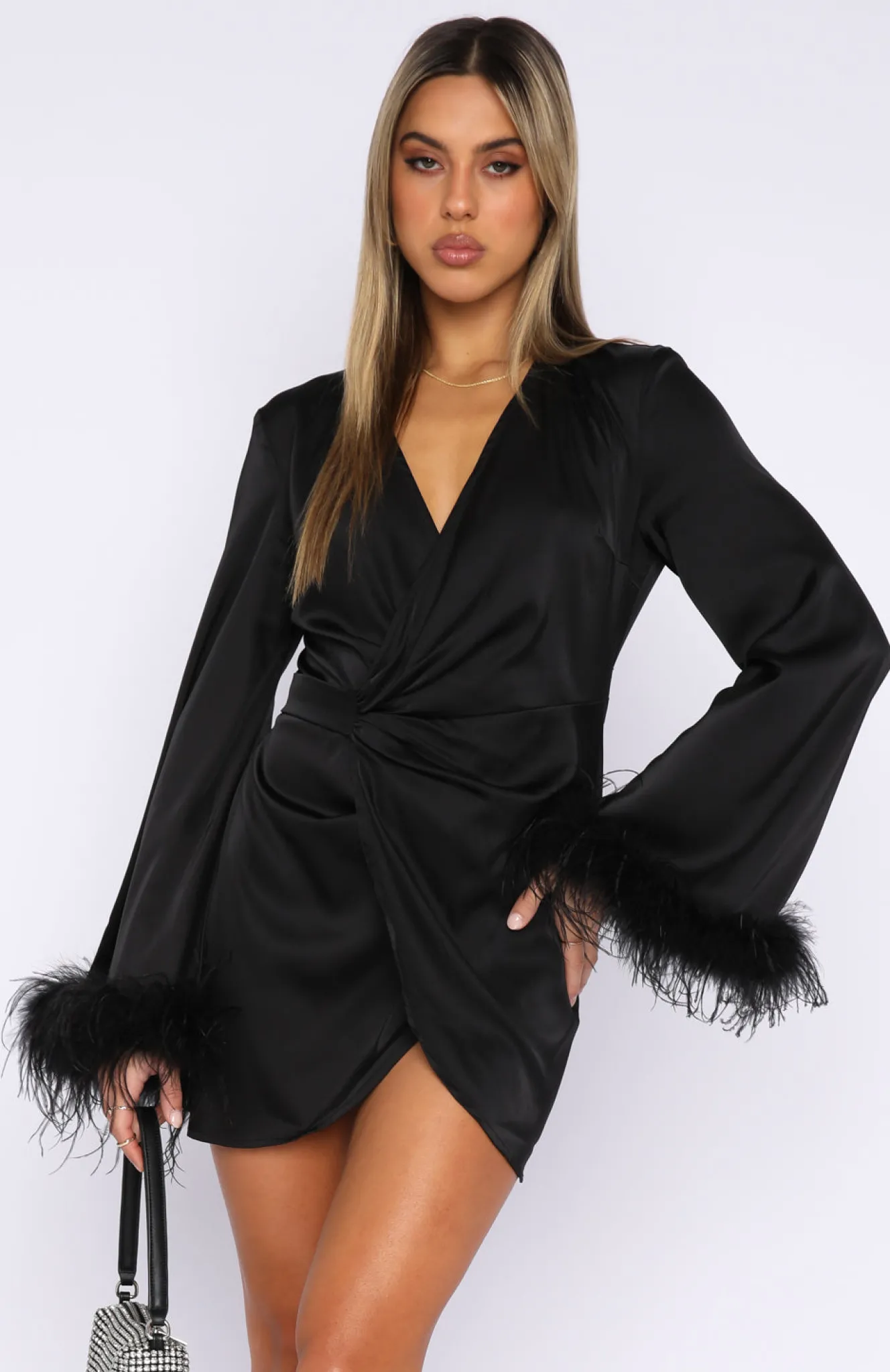 Restocked | White Fox Boutique First Pick Wrap Long Sleeve Mini Dress black