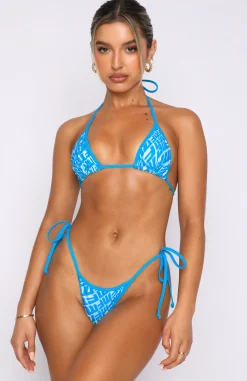 Bikini Tops | White Fox Boutique Follow The Sun Bikini Top Monogram Print blue