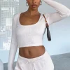 Shirts & Blouses | White Fox Boutique Follow Through Waffle Long Sleeve Crop Oatmeal nude