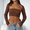 Shirts & Blouses | White Fox Boutique Forgetting You Ribbed Knit Long Sleeve Crop Chocolate brown