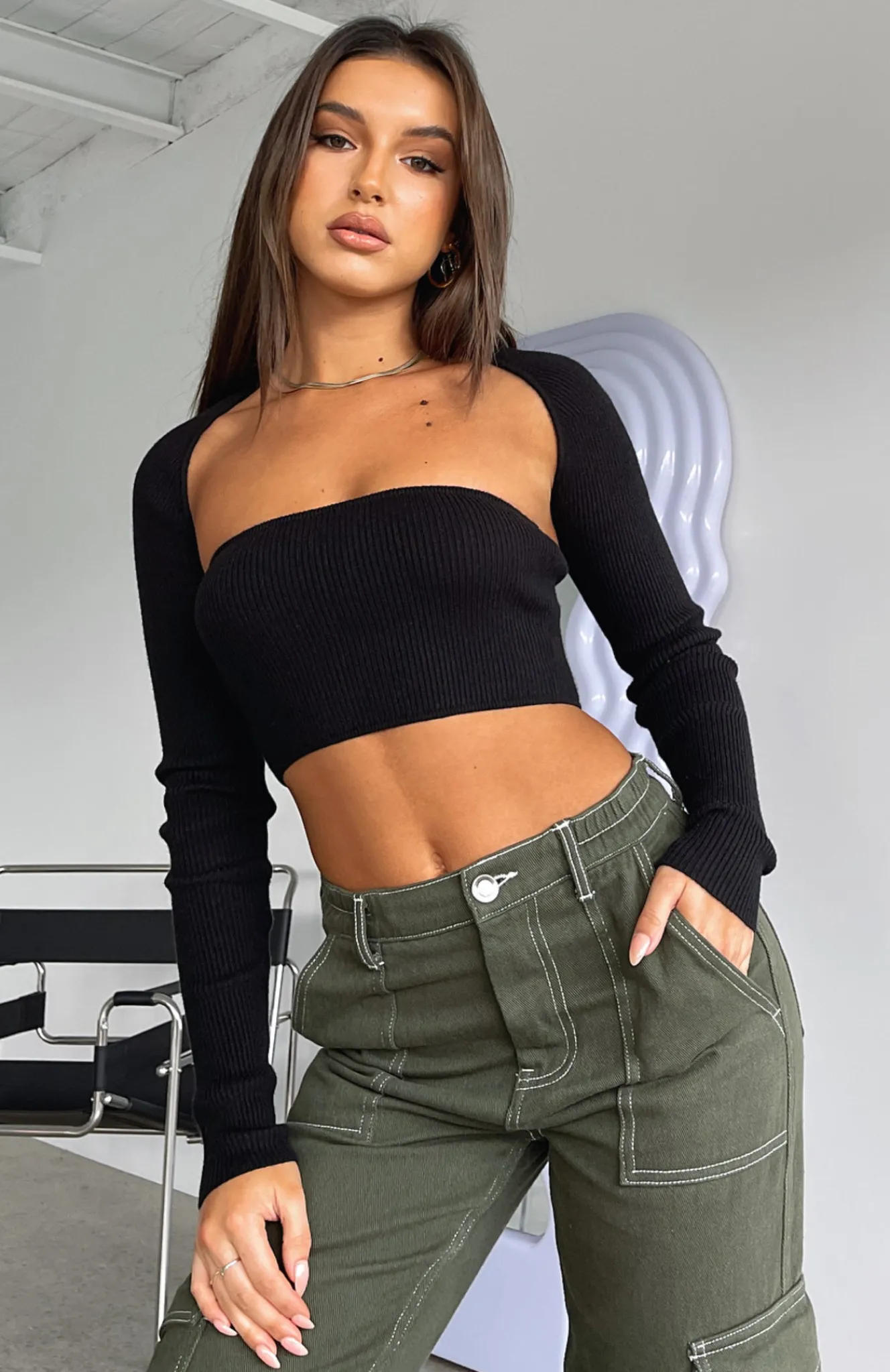 Shirts & Blouses | White Fox Boutique Forgetting You Ribbed Knit Long Sleeve Crop black