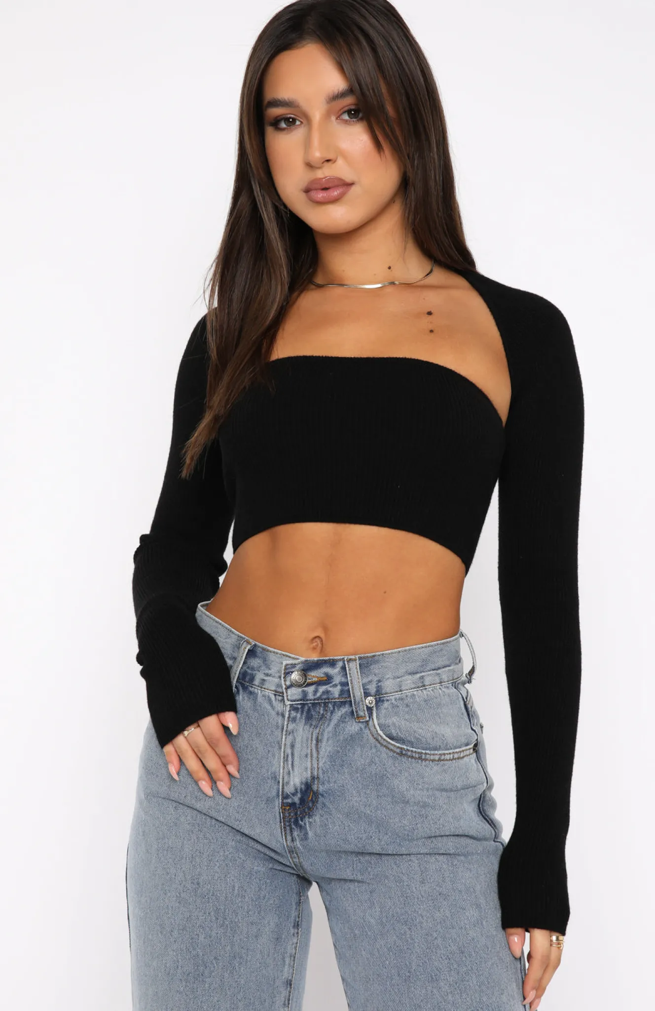 Shirts & Blouses | White Fox Boutique Forgetting You Ribbed Knit Long Sleeve Crop black