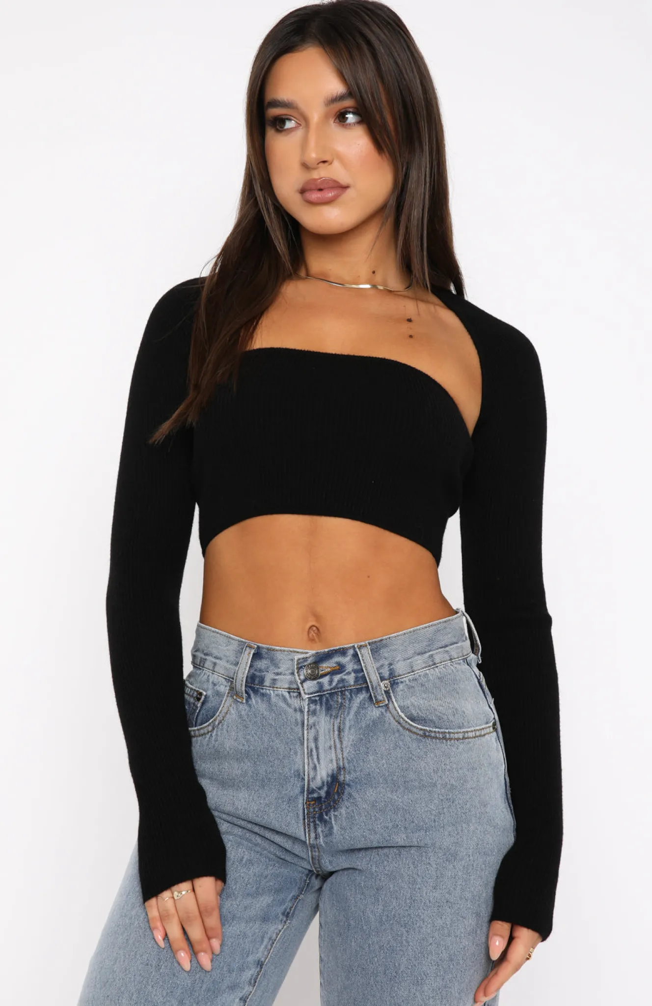 Shirts & Blouses | White Fox Boutique Forgetting You Ribbed Knit Long Sleeve Crop black
