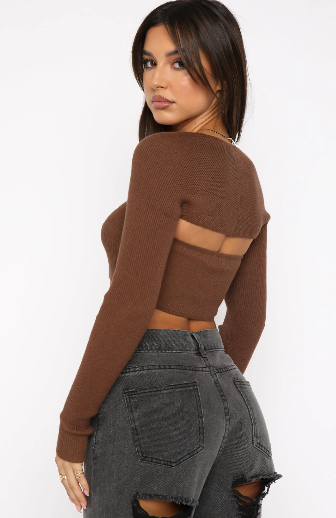 Shirts & Blouses | White Fox Boutique Forgetting You Ribbed Knit Long Sleeve Crop Chocolate brown