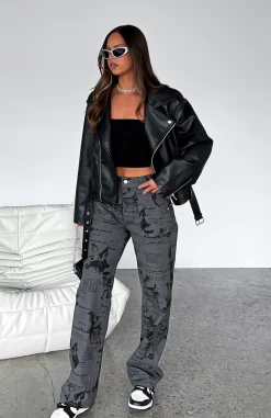 Pants | White Fox Boutique Give Me A Break Printed Cargo Pants Charcoal grey